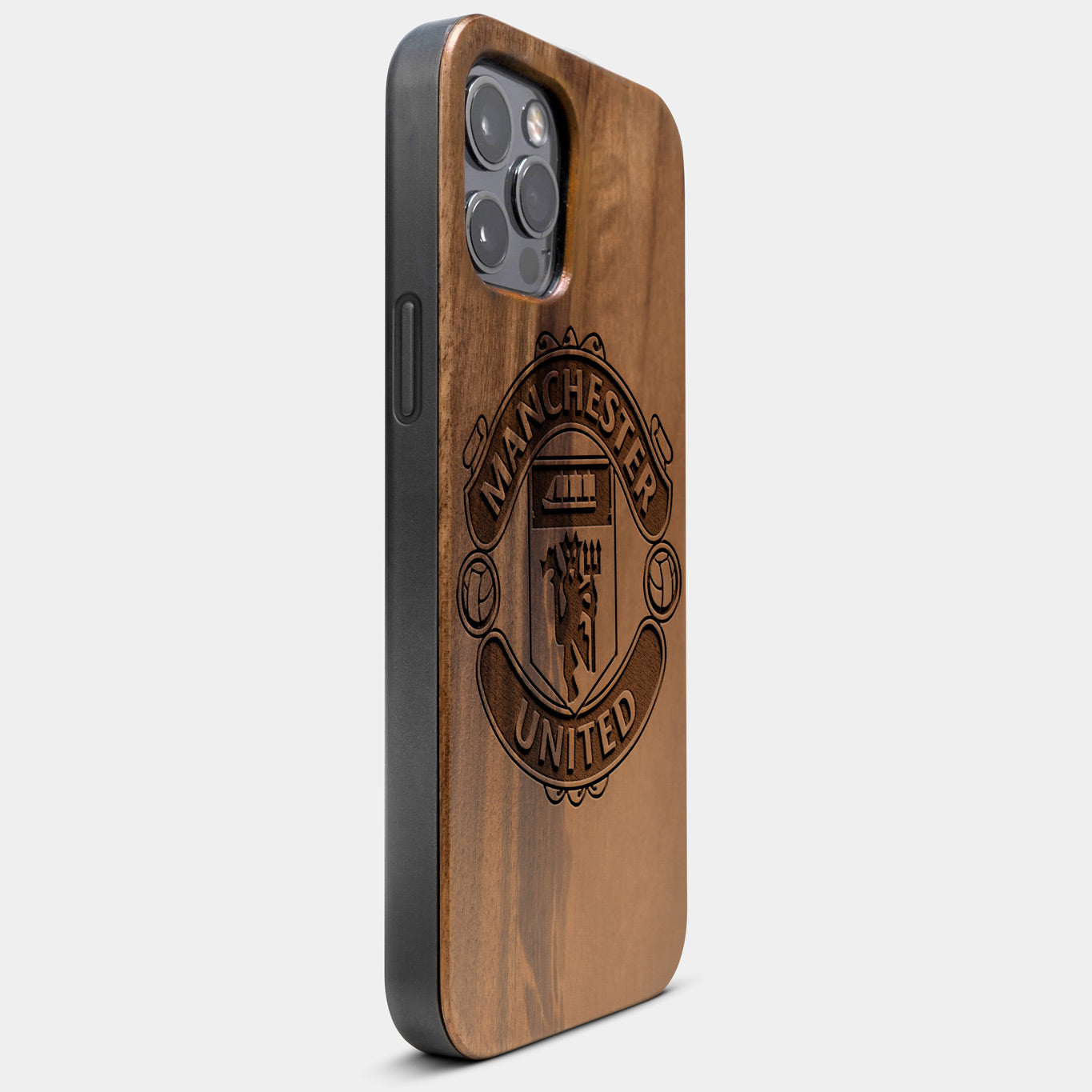 Best Wood Manchester United F.C. iPhone 13 Pro Max Case | Custom Manchester United F.C. Gift | Walnut Wood Cover - Engraved In Nature