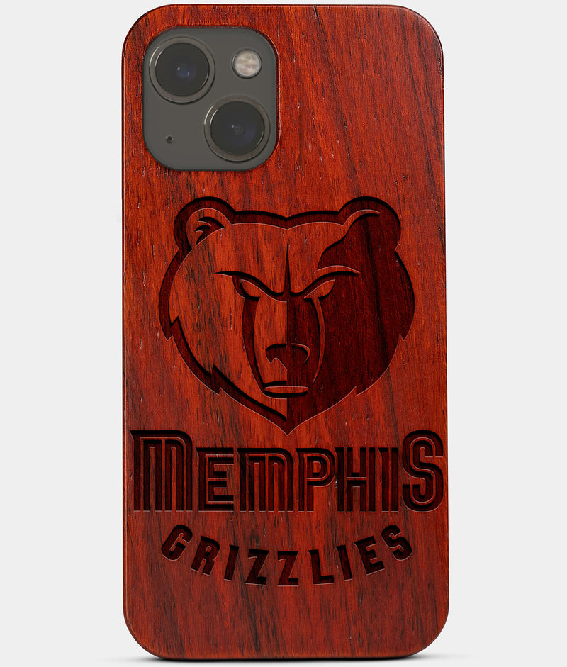 Carved Wood Memphis Grizzlies iPhone 13 Mini Case | Custom Memphis Grizzlies Gift, Birthday Gift | Personalized Mahogany Wood Cover, Gifts For Him, Monogrammed Gift For Fan | by Engraved In Nature