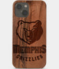 Carved Wood Memphis Grizzlies iPhone 13 Mini Case | Custom Memphis Grizzlies Gift, Birthday Gift | Personalized Mahogany Wood Cover, Gifts For Him, Monogrammed Gift For Fan | by Engraved In Nature