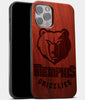 Best Wood Memphis Grizzlies iPhone 13 Pro Case | Custom Memphis Grizzlies Gift | Mahogany Wood Cover - Engraved In Nature