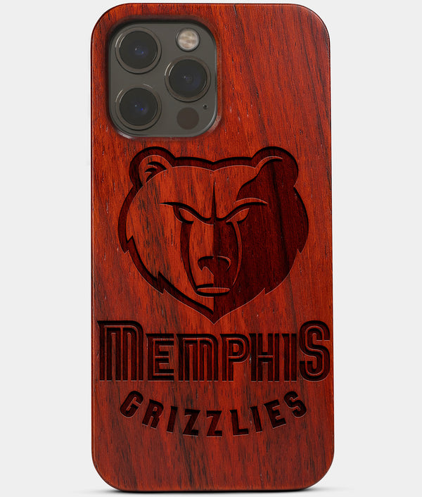 Carved Wood Memphis Grizzlies iPhone 13 Pro Case | Custom Memphis Grizzlies Gift, Birthday Gift | Personalized Mahogany Wood Cover, Gifts For Him, Monogrammed Gift For Fan | by Engraved In Nature