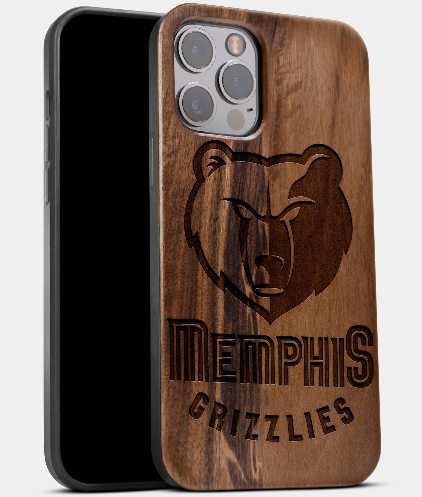 Best Wood Memphis Grizzlies iPhone 13 Pro Case | Custom Memphis Grizzlies Gift | Walnut Wood Cover - Engraved In Nature