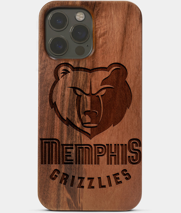 Carved Wood Memphis Grizzlies iPhone 13 Pro Max Case | Custom Memphis Grizzlies Gift, Birthday Gift | Personalized Mahogany Wood Cover, Gifts For Him, Monogrammed Gift For Fan | by Engraved In Nature