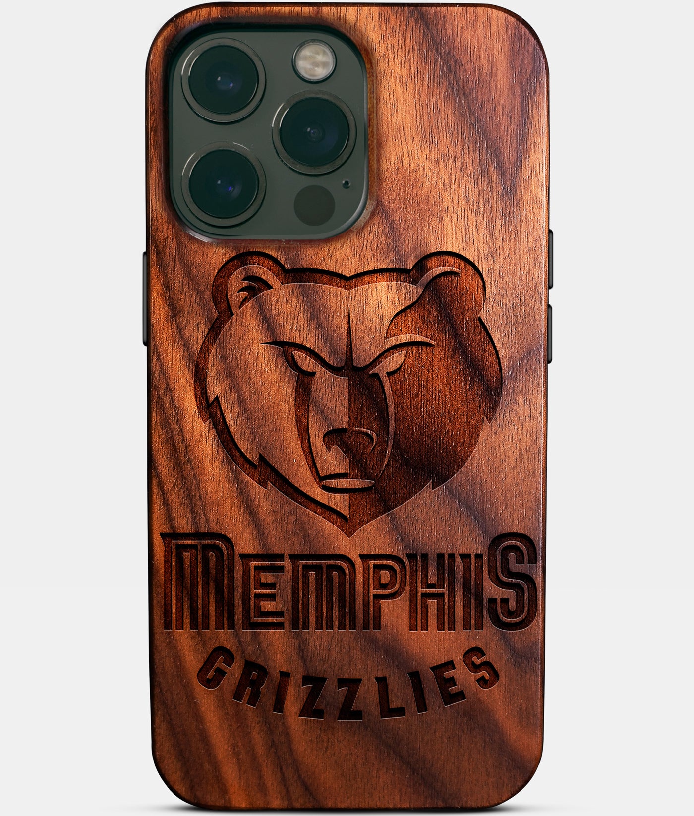 Eco-friendly Memphis Grizzlies iPhone 14 Pro Max Case - Carved Wood Custom Memphis Grizzlies Gift For Him - Monogrammed Personalized iPhone 14 Pro Max Cover By Engraved In Nature