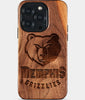 Eco-friendly Memphis Grizzlies iPhone 15 Pro Case - Carved Wood Custom Memphis Grizzlies Gift For Him - Monogrammed Personalized iPhone 15 Pro Cover By Engraved In Nature