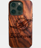 Eco-friendly Miami Dolphins iPhone 14 Pro Case - Carved Wood Custom Miami Dolphins Gift For Him - Monogrammed Personalized iPhone 14 Pro Cover By Engraved In Nature