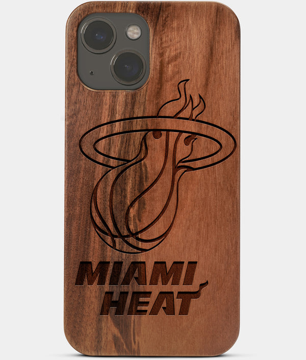 Carved Wood Miami Heat iPhone 13 Case | Custom Miami Heat Gift, Birthday Gift | Personalized Mahogany Wood Cover, Gifts For Him, Monogrammed Gift For Fan | by Engraved In Nature
