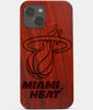 Carved Wood Miami Heat iPhone 13 Mini Case | Custom Miami Heat Gift, Birthday Gift | Personalized Mahogany Wood Cover, Gifts For Him, Monogrammed Gift For Fan | by Engraved In Nature