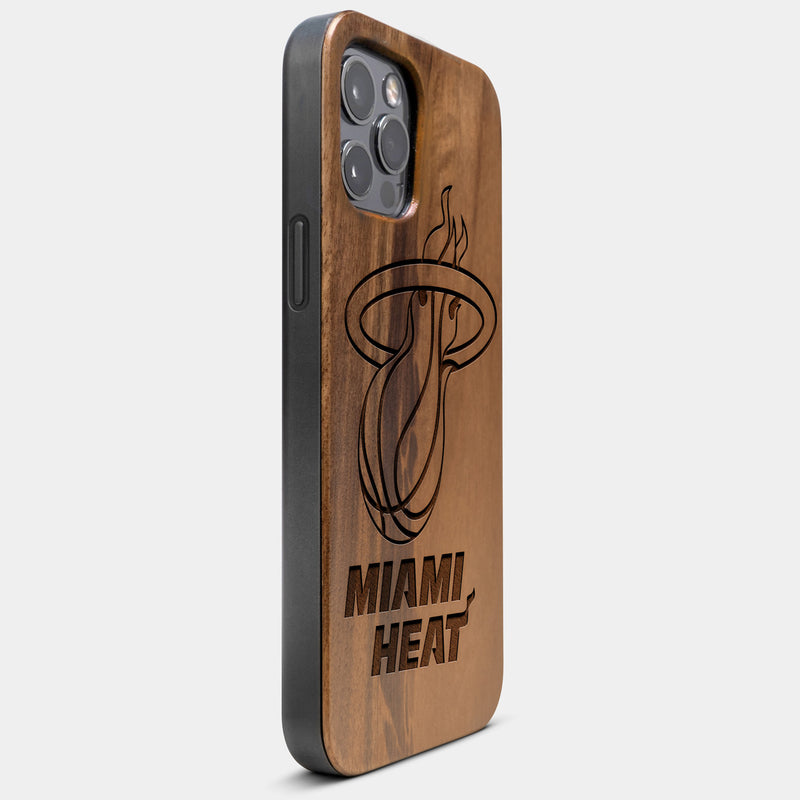 Best Wood Miami Heat iPhone 13 Pro Case | Custom Miami Heat Gift | Walnut Wood Cover - Engraved In Nature