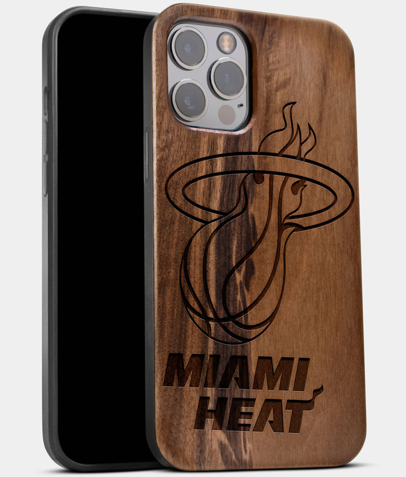 Best Wood Miami Heat iPhone 13 Pro Max Case | Custom Miami Heat Gift | Walnut Wood Cover - Engraved In Nature