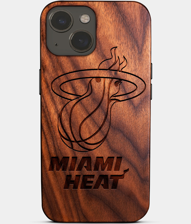 Eco-friendly Miami Heat iPhone 14 Case - Carved Wood Custom Miami Heat Gift For Him - Monogrammed Personalized iPhone 14 Cover By Engraved In Nature