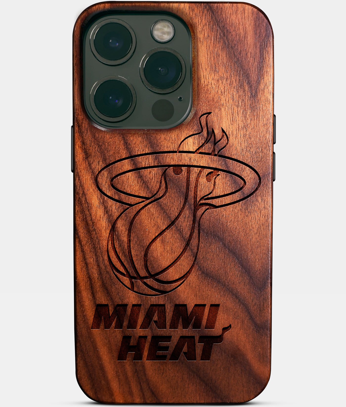 Eco-friendly Miami Heat iPhone 14 Pro Case - Carved Wood Custom Miami Heat Gift For Him - Monogrammed Personalized iPhone 14 Pro Cover By Engraved In Nature