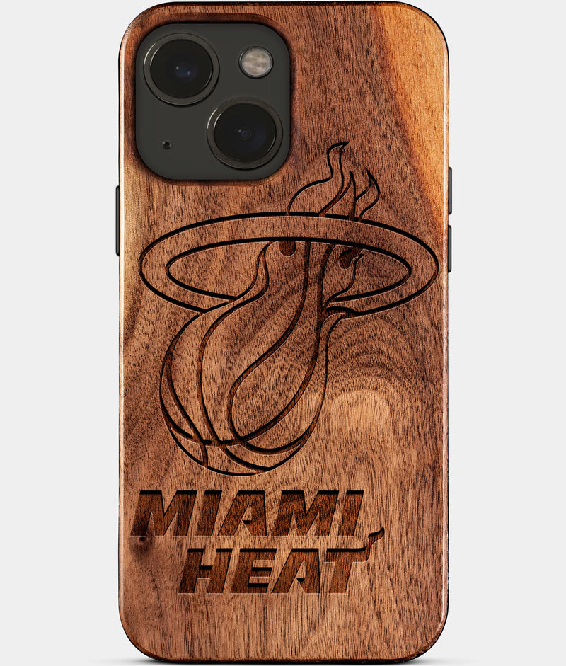 Eco-friendly Miami Heat iPhone 15 Case - Carved Wood Custom Miami Heat Gift For Him - Monogrammed Personalized iPhone 15 Cover By Engraved In Nature