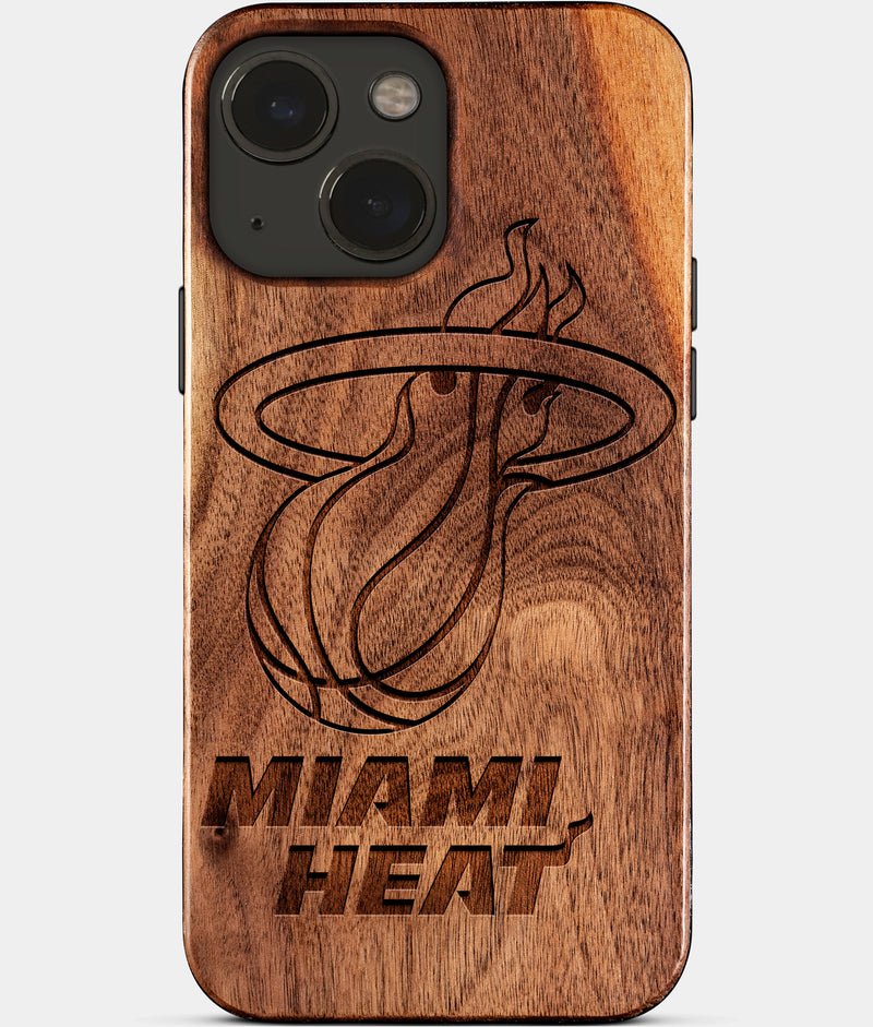 Eco-friendly Miami Heat iPhone 15 Plus Case - Carved Wood Custom Miami Heat Gift For Him - Monogrammed Personalized iPhone 15 Plus Cover By Engraved In Nature