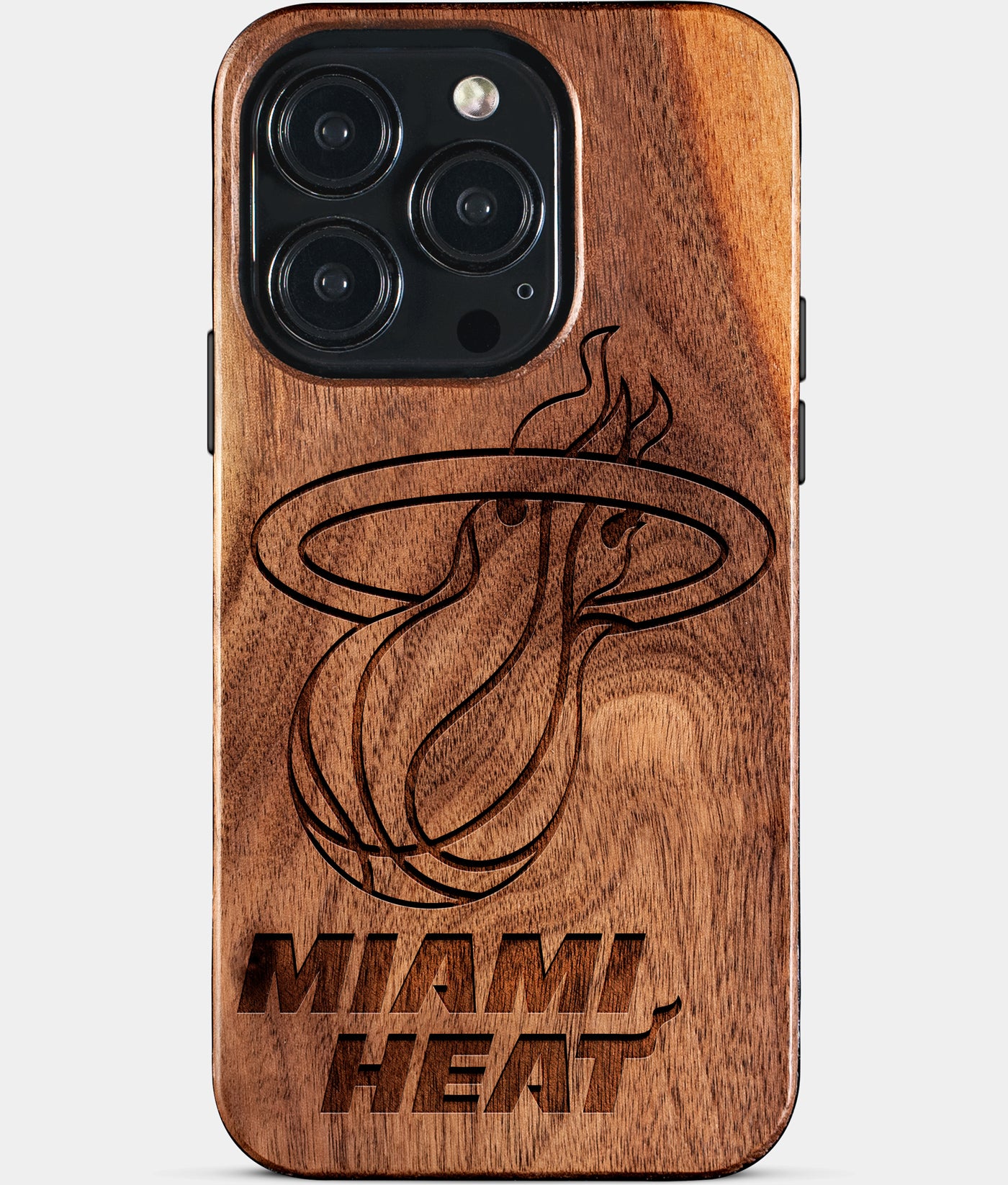 Eco-friendly Miami Heat iPhone 15 Pro Case - Carved Wood Custom Miami Heat Gift For Him - Monogrammed Personalized iPhone 15 Pro Cover By Engraved In Nature