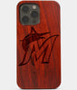 Carved Wood Miami Marlins iPhone 13 Pro Max Case | Custom Miami Marlins Gift, Birthday Gift | Personalized Mahogany Wood Cover, Gifts For Him, Monogrammed Gift For Fan | by Engraved In Nature