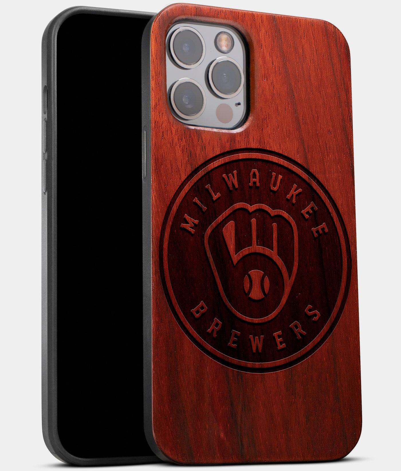 Best Wood Milwaukee Brewers iPhone 13 Pro Max Case | Custom Milwaukee Brewers Gift | Mahogany Wood Cover - Engraved In Nature