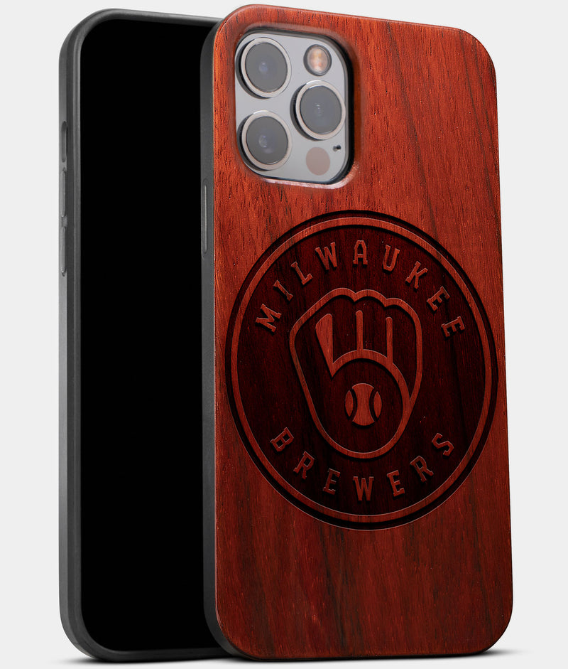 Best Wood Milwaukee Brewers iPhone 13 Pro Max Case | Custom Milwaukee Brewers Gift | Mahogany Wood Cover - Engraved In Nature