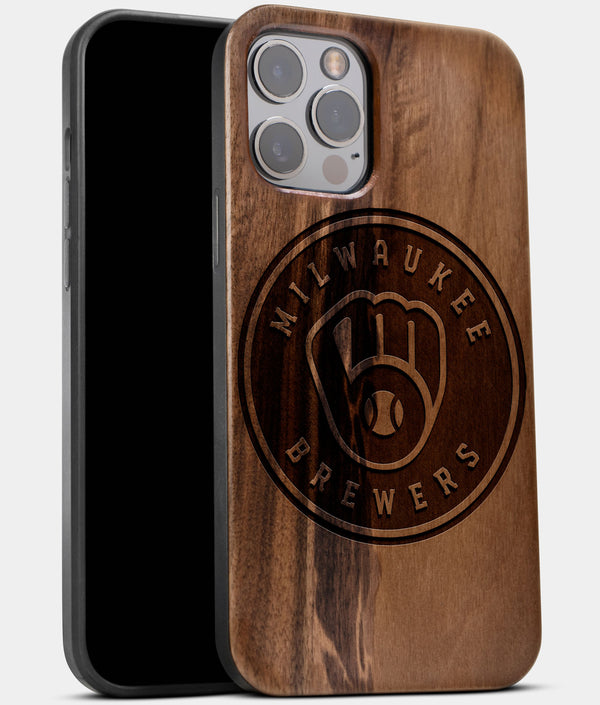 Best Wood Milwaukee Brewers iPhone 13 Pro Max Case | Custom Milwaukee Brewers Gift | Walnut Wood Cover - Engraved In Nature