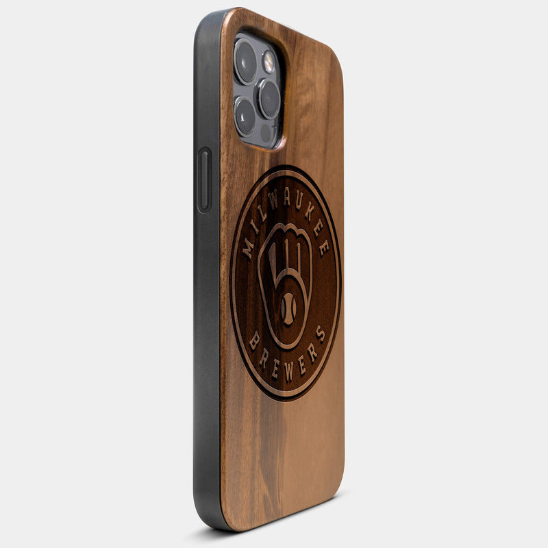Best Wood Milwaukee Brewers iPhone 13 Pro Max Case | Custom Milwaukee Brewers Gift | Walnut Wood Cover - Engraved In Nature