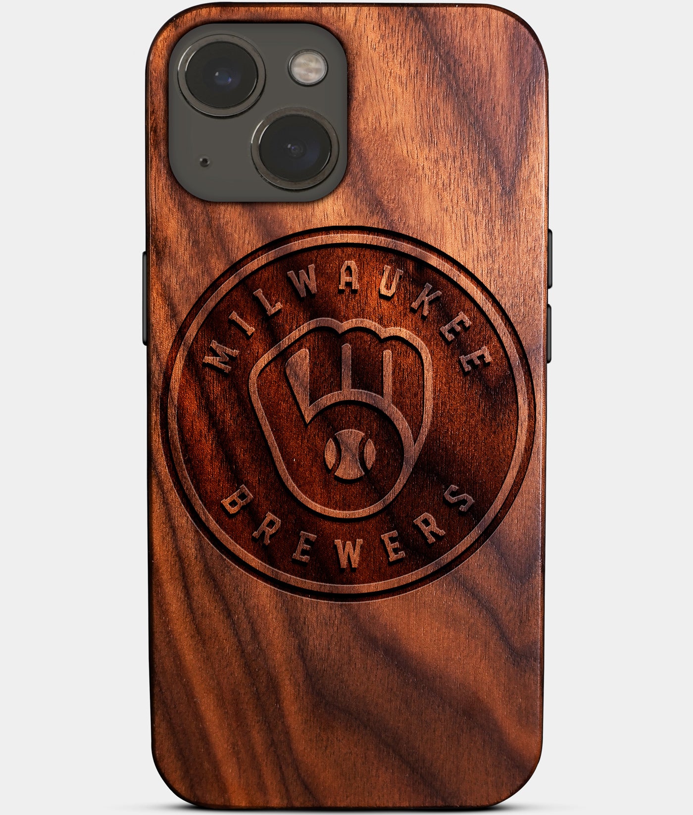Eco-friendly Milwaukee Brewers iPhone 14 Case - Carved Wood Custom Milwaukee Brewers Gift For Him - Monogrammed Personalized iPhone 14 Cover By Engraved In Nature