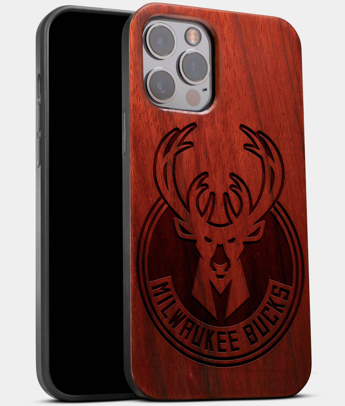 Best Wood Milwaukee Bucks iPhone 13 Pro Max Case | Custom Milwaukee Bucks Gift | Mahogany Wood Cover - Engraved In Nature