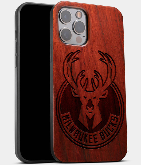 Best Wood Milwaukee Bucks iPhone 13 Pro Max Case | Custom Milwaukee Bucks Gift | Mahogany Wood Cover - Engraved In Nature