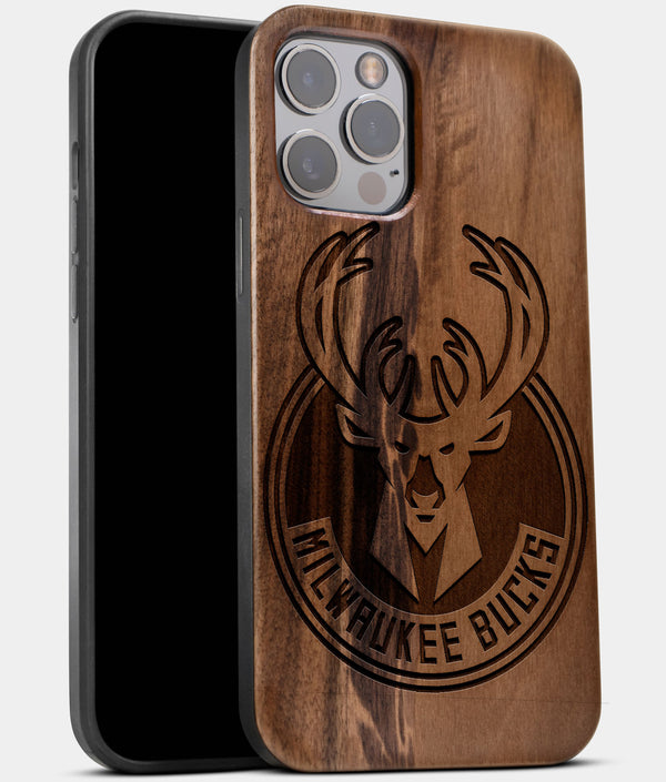 Best Wood Milwaukee Bucks iPhone 13 Pro Max Case | Custom Milwaukee Bucks Gift | Walnut Wood Cover - Engraved In Nature