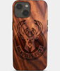 Eco-friendly Milwaukee Bucks iPhone 14 Plus Case - Carved Wood Custom Milwaukee Bucks Gift For Him - Monogrammed Personalized iPhone 14 Plus Cover By Engraved In Nature