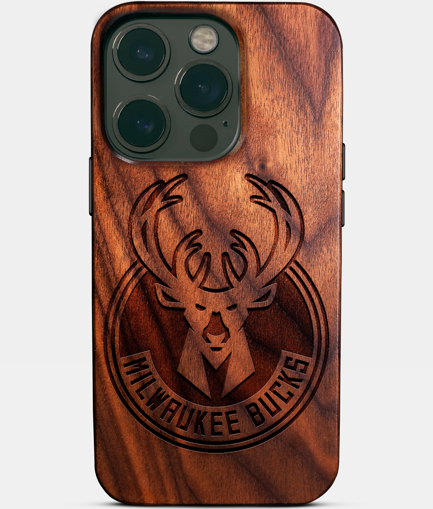Eco-friendly Milwaukee Bucks iPhone 14 Pro Case - Carved Wood Custom Milwaukee Bucks Gift For Him - Monogrammed Personalized iPhone 14 Pro Cover By Engraved In Nature