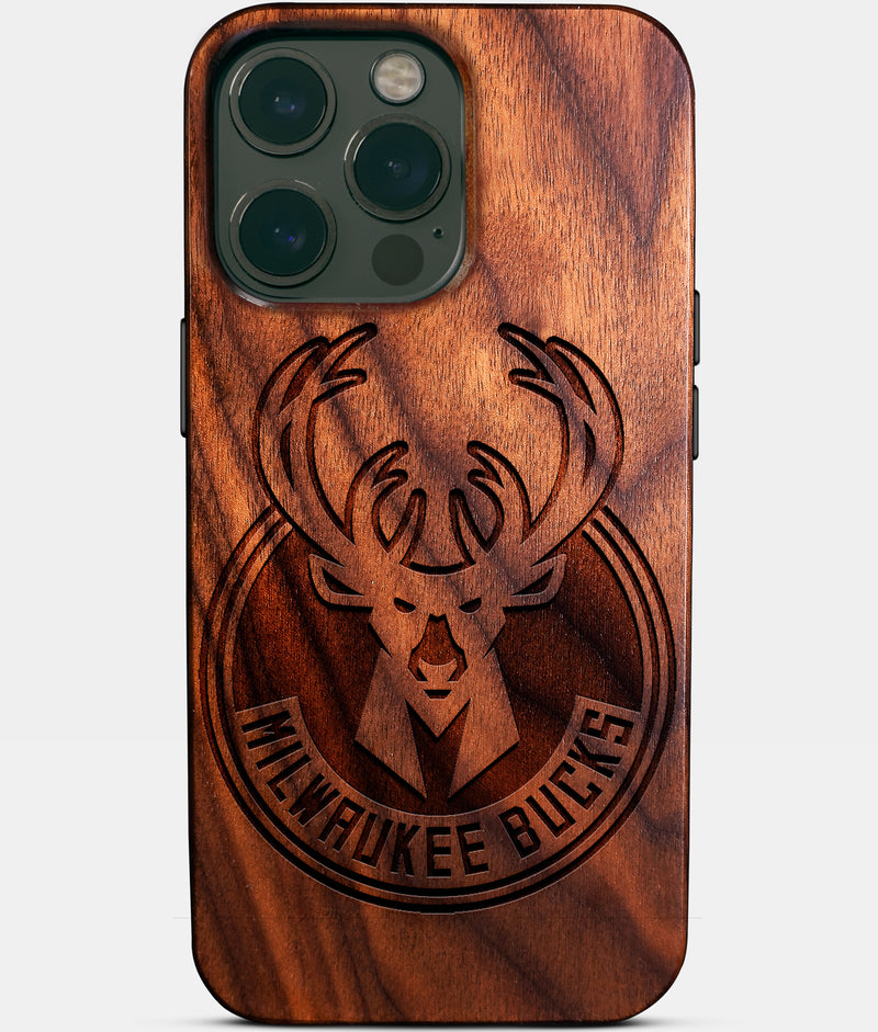 Eco-friendly Milwaukee Bucks iPhone 14 Pro Max Case - Carved Wood Custom Milwaukee Bucks Gift For Him - Monogrammed Personalized iPhone 14 Pro Max Cover By Engraved In Nature