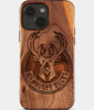 Eco-friendly Milwaukee Bucks iPhone 15 Case - Carved Wood Custom Milwaukee Bucks Gift For Him - Monogrammed Personalized iPhone 15 Cover By Engraved In Nature