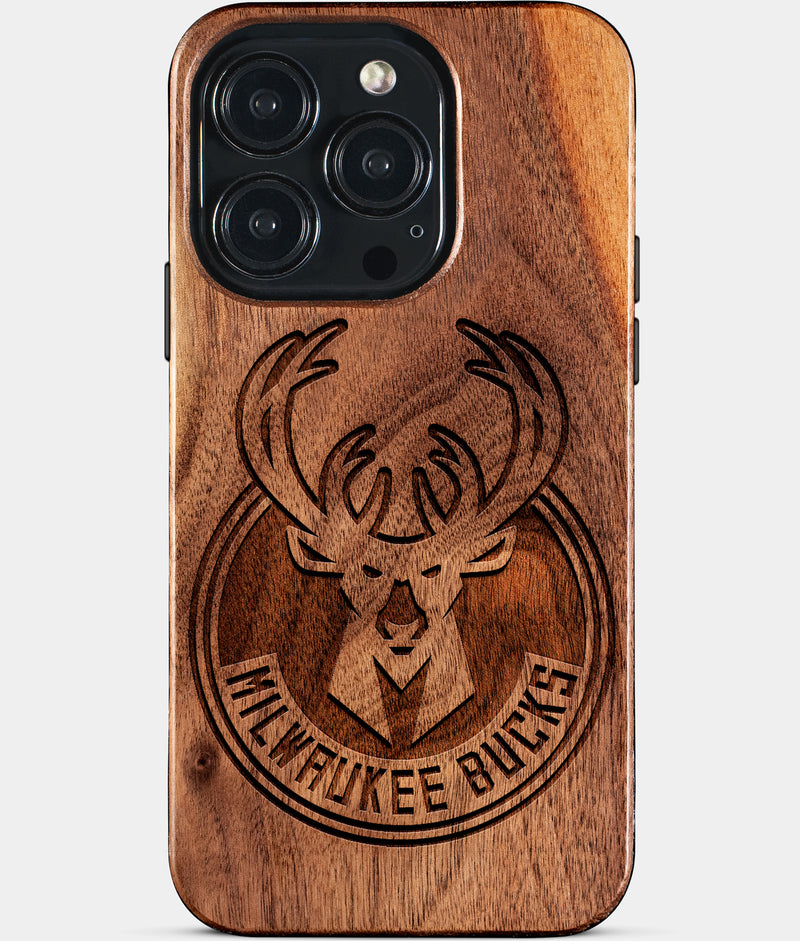 Eco-friendly Milwaukee Bucks iPhone 15 Pro Case - Carved Wood Custom Milwaukee Bucks Gift For Him - Monogrammed Personalized iPhone 15 Pro Cover By Engraved In Nature