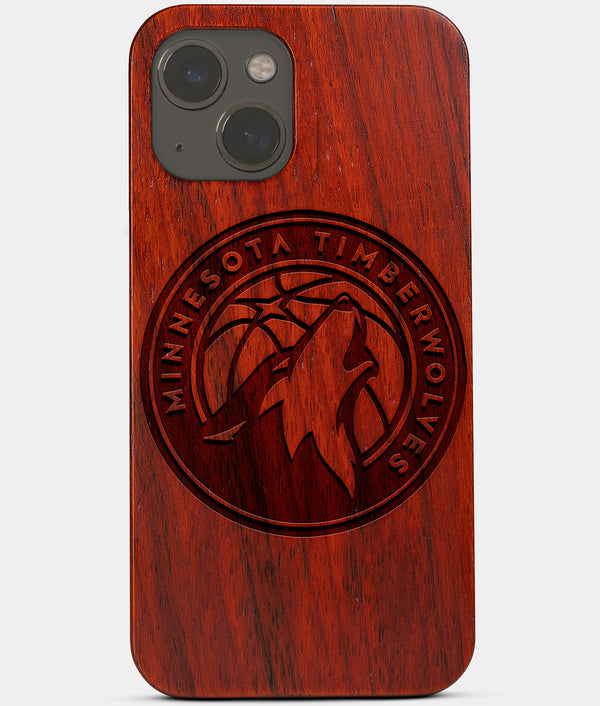 Carved Wood Minnesota Timberwolves iPhone 13 Case | Custom Minnesota Timberwolves Gift, Birthday Gift | Personalized Mahogany Wood Cover, Gifts For Him, Monogrammed Gift For Fan | by Engraved In Nature