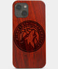 Carved Wood Minnesota Timberwolves iPhone 13 Mini Case | Custom Minnesota Timberwolves Gift, Birthday Gift | Personalized Mahogany Wood Cover, Gifts For Him, Monogrammed Gift For Fan | by Engraved In Nature