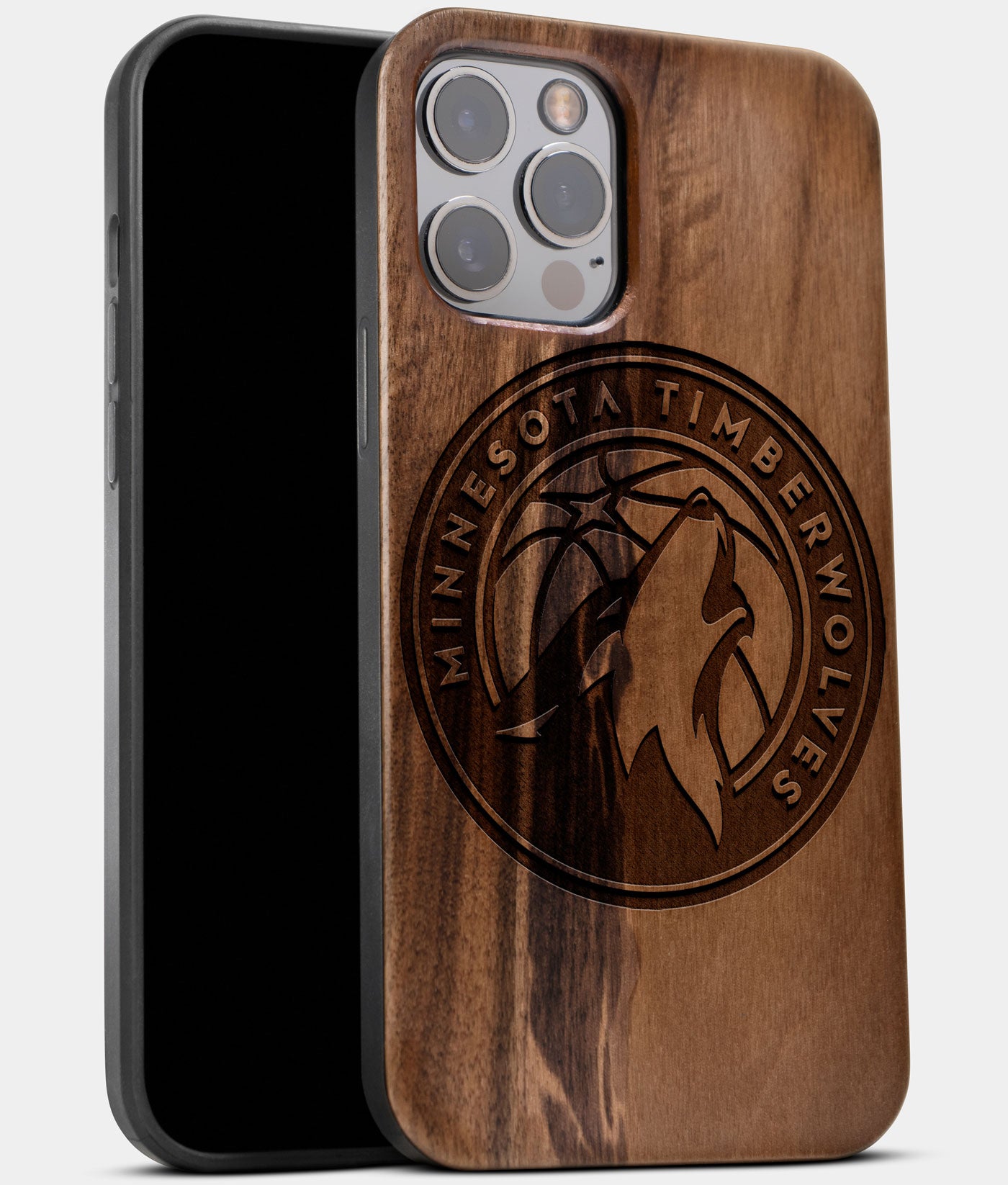 Best Wood Minnesota Timberwolves iPhone 13 Pro Case | Custom Minnesota Timberwolves Gift | Walnut Wood Cover - Engraved In Nature
