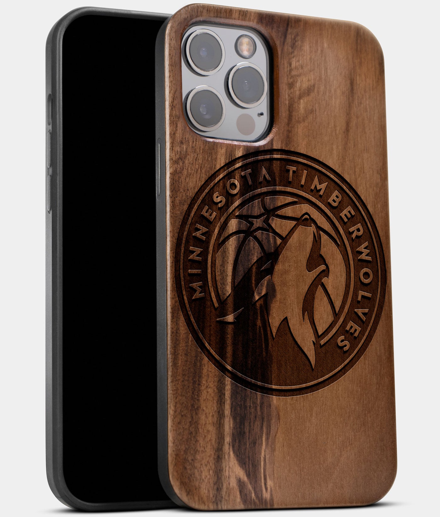 Best Wood Minnesota Timberwolves iPhone 13 Pro Max Case | Custom Minnesota Timberwolves Gift | Walnut Wood Cover - Engraved In Nature