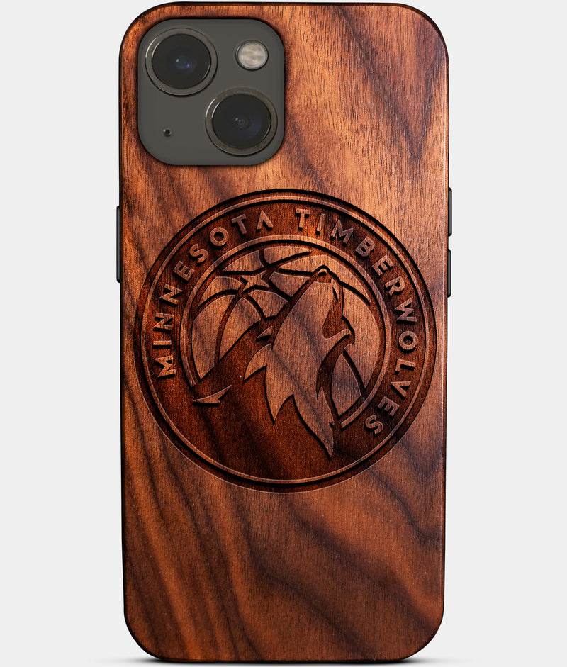 Eco-friendly Minnesota Timberwolves iPhone 14 Plus Case - Carved Wood Custom Minnesota Timberwolves Gift For Him - Monogrammed Personalized iPhone 14 Plus Cover By Engraved In Nature