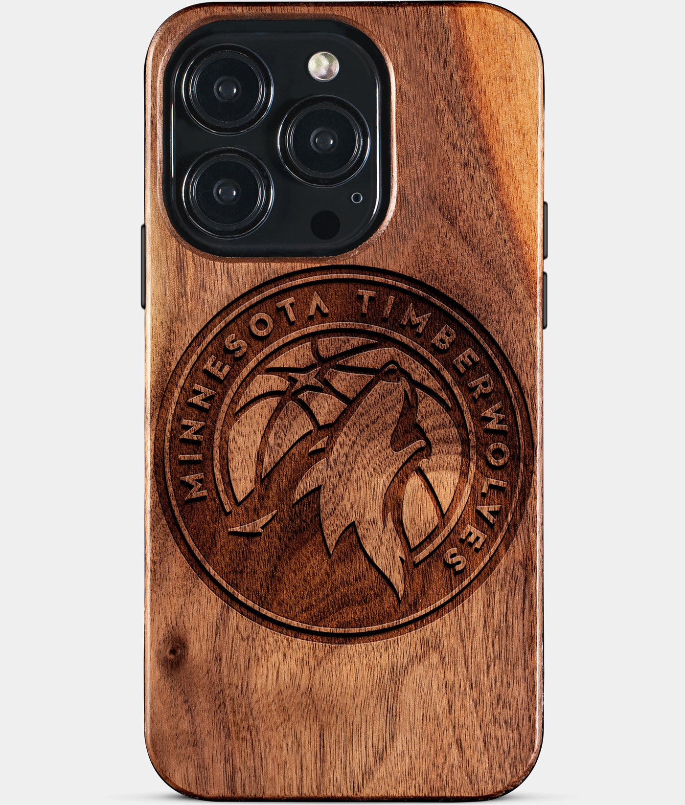 Eco-friendly Minnesota Timberwolves iPhone 15 Pro Case - Carved Wood Custom Minnesota Timberwolves Gift For Him - Monogrammed Personalized iPhone 15 Pro Cover By Engraved In Nature