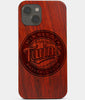 Carved Wood Minnesota Twins iPhone 13 Mini Case | Custom Minnesota Twins Gift, Birthday Gift | Personalized Mahogany Wood Cover, Gifts For Him, Monogrammed Gift For Fan | by Engraved In Nature