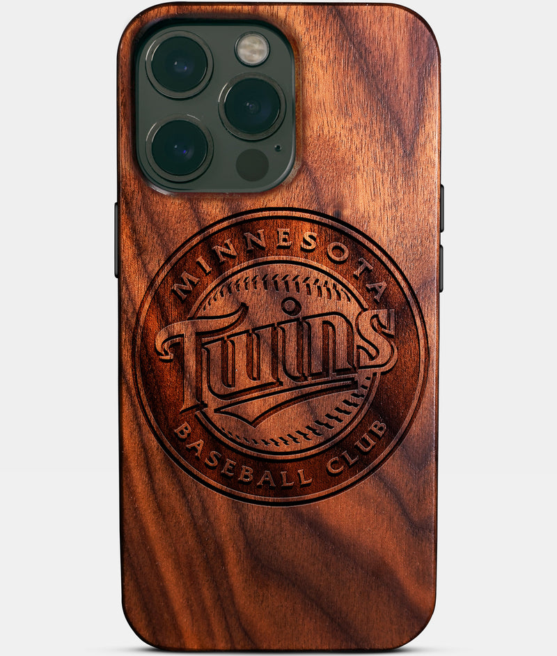 Eco-friendly Minnesota Twins iPhone 14 Pro Max Case - Carved Wood Custom Minnesota Twins Gift For Him - Monogrammed Personalized iPhone 14 Pro Max Cover By Engraved In Nature