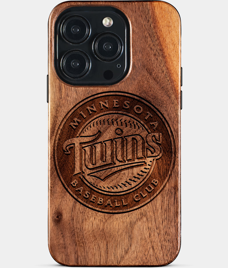Eco-friendly Minnesota Twins iPhone 15 Pro Case - Carved Wood Custom Minnesota Twins Gift For Him - Monogrammed Personalized iPhone 15 Pro Cover By Engraved In Nature