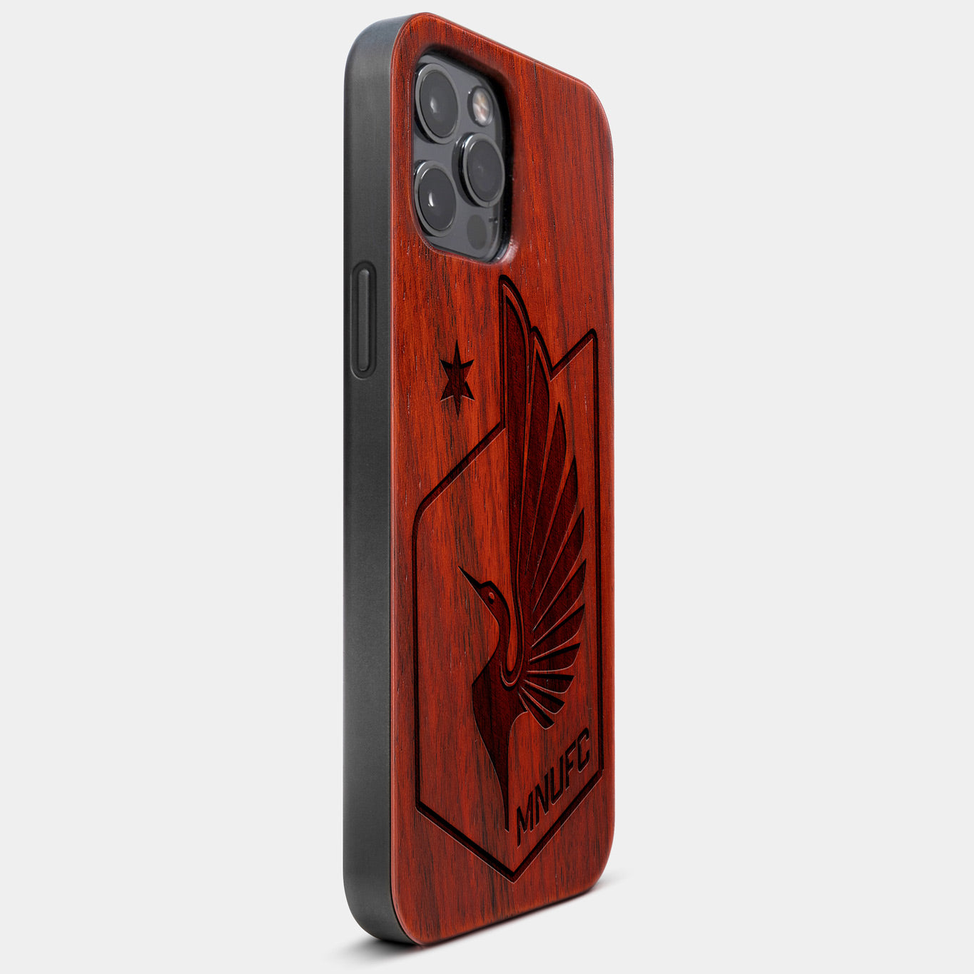 Best Wood Minnesota United FC iPhone 13 Pro Case | Custom Minnesota United FC Gift | Mahogany Wood Cover - Engraved In Nature