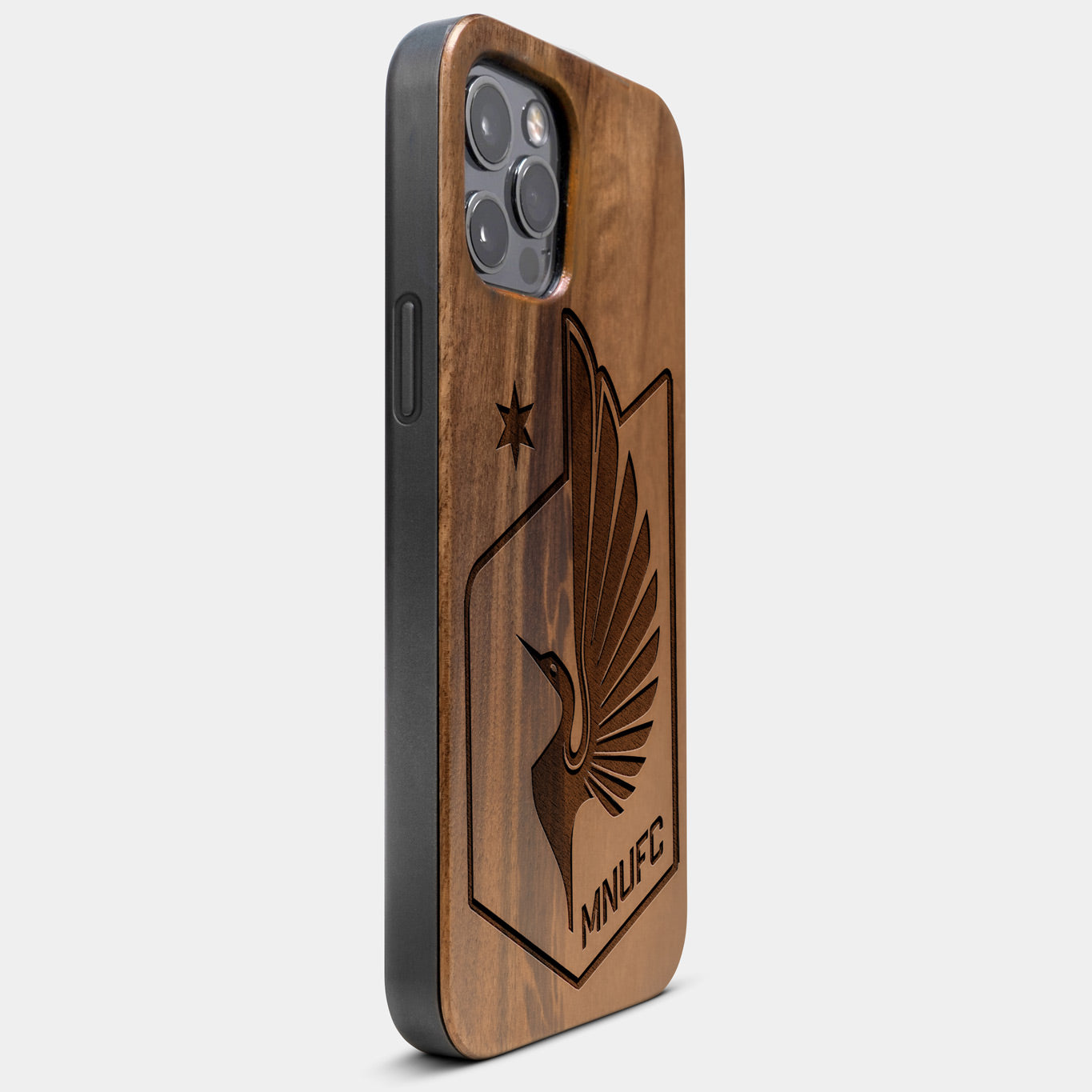 Best Wood Minnesota United FC iPhone 13 Pro Max Case | Custom Minnesota United FC Gift | Walnut Wood Cover - Engraved In Nature