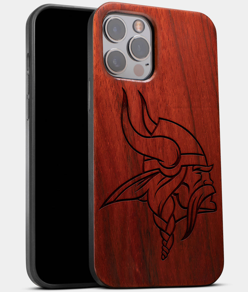 Best Wood Minnesota Vikings iPhone 13 Pro Case | Custom Minnesota Vikings Gift | Mahogany Wood Cover - Engraved In Nature