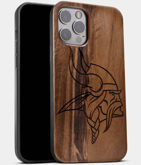 Best Wood Minnesota Vikings iPhone 13 Pro Case | Custom Minnesota Vikings Gift | Walnut Wood Cover - Engraved In Nature