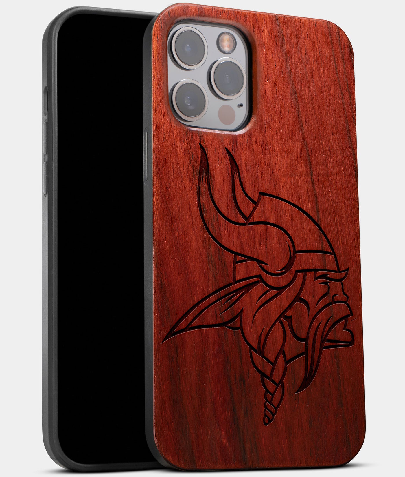 Best Wood Minnesota Vikings iPhone 13 Pro Max Case | Custom Minnesota Vikings Gift | Mahogany Wood Cover - Engraved In Nature