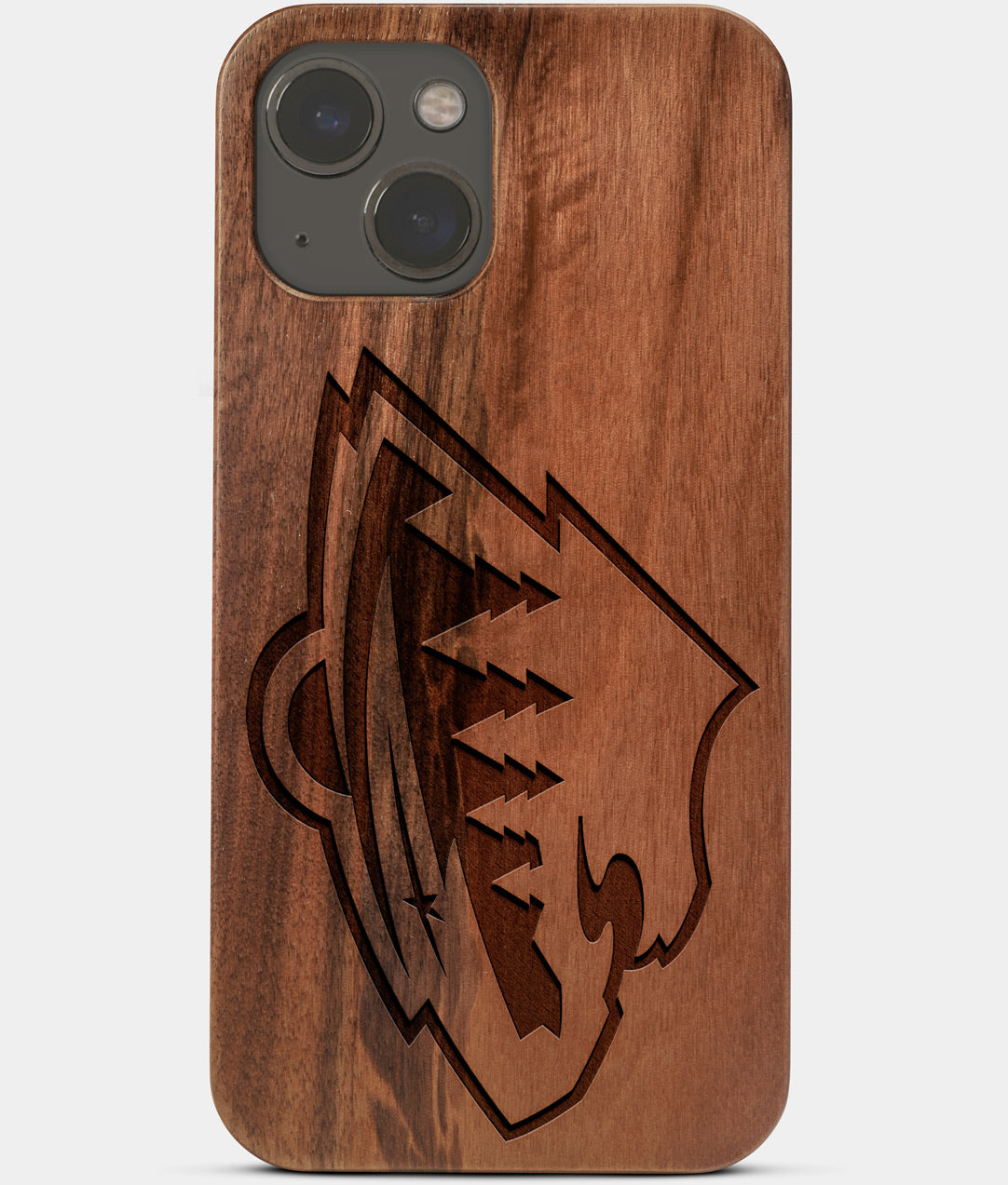 Carved Wood Minnesota Wild iPhone 13 Case | Custom Minnesota Wild Gift, Birthday Gift | Personalized Mahogany Wood Cover, Gifts For Him, Monogrammed Gift For Fan | by Engraved In Nature