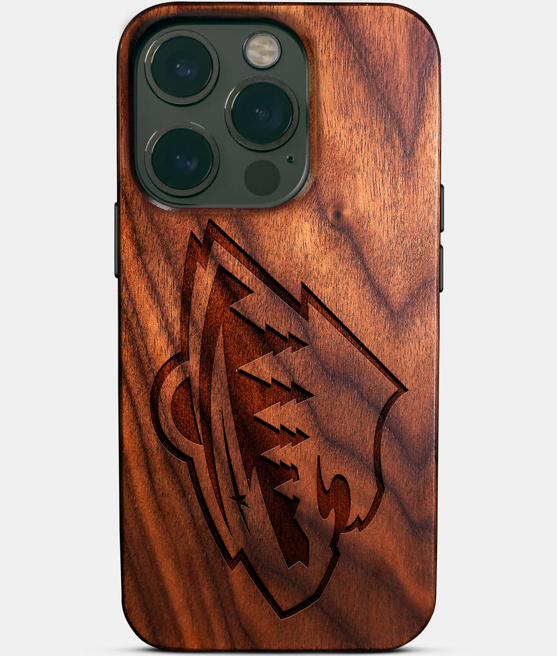 Eco-friendly Minnesota Wild iPhone 14 Pro Case - Carved Wood Custom Minnesota Wild Gift For Him - Monogrammed Personalized iPhone 14 Pro Cover By Engraved In Nature