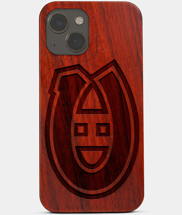 Carved Wood Montreal Canadiens iPhone 13 Case | Custom Montreal Canadiens Gift, Birthday Gift | Personalized Mahogany Wood Cover, Gifts For Him, Monogrammed Gift For Fan | by Engraved In Nature